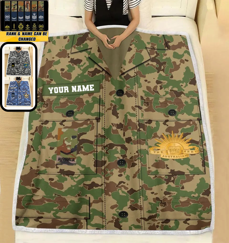 Personalized Australian Soldier/ Veteran Camo With Name And Rank Fleece Blanket 3D Printed - 2908230003