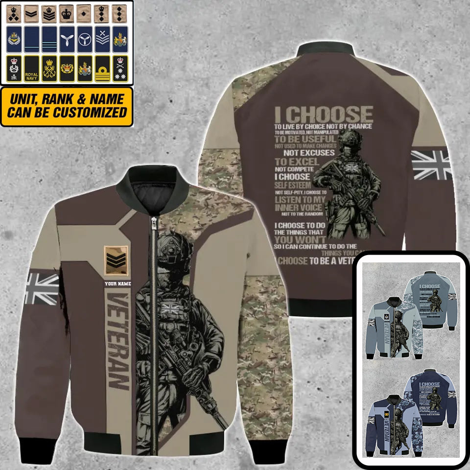 Personalized UK Soldier/ Veteran Camo With Name And Rank Bomber Jacket 3D Printed - 2908230001