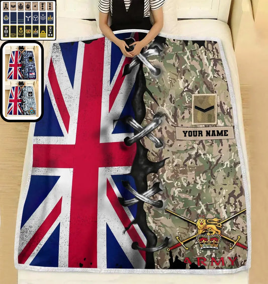 Personalisierte Fleecedecke mit Camouflage-Muster für britische Soldaten/Veteranen mit Namen und Rang, 3D-Druck – 2908230003