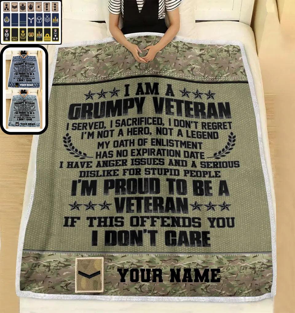 Personalisierte Fleecedecke mit Camouflage-Muster für britische Soldaten/Veteranen mit Namen und Rang, 3D-Druck – 2908230001