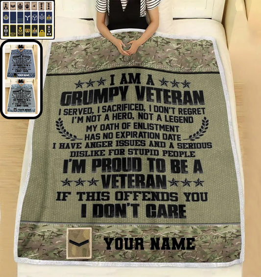 Personalized UK Soldier/ Veteran Camo With Name And Rank Fleece Blanket 3D Printed - 2908230001