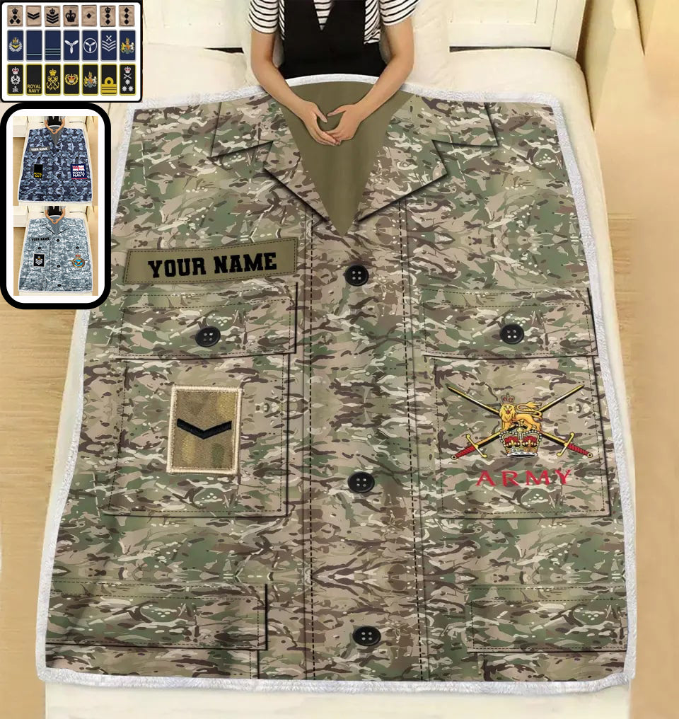 Personalisierte Fleecedecke mit Camouflage-Muster für britische Soldaten/Veteranen mit Namen und Rang, 3D-Druck – 2908230002