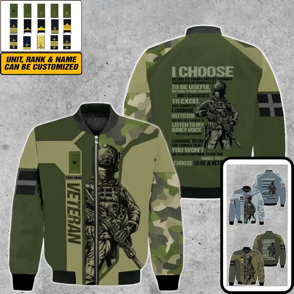 Veste de bombardier personnalisée avec camouflage soldat/vétéran suédois avec nom et grade, imprimée en 3D - 2908230001