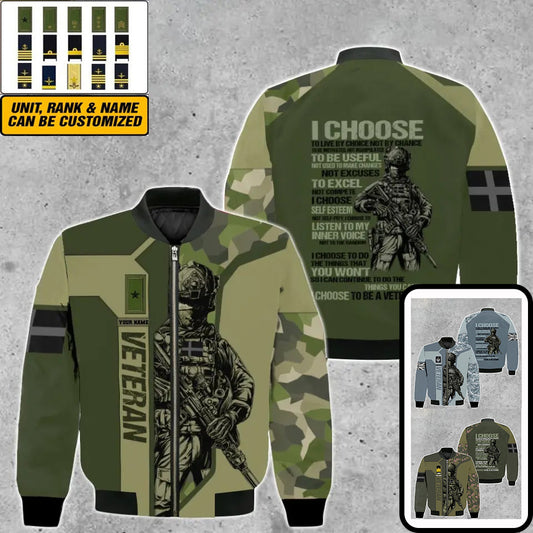 Personalisierte Bomberjacke mit schwedischem Soldaten-/Veteranen-Tarnmuster und Namen und Rang, 3D-Druck – 2908230001