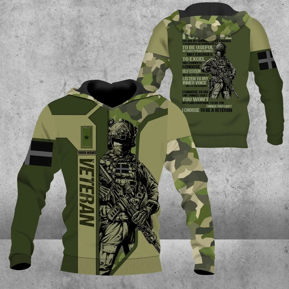 Sweat à capuche personnalisé avec camouflage soldat/vétéran suédois avec nom et grade imprimé en 3D - 16932672