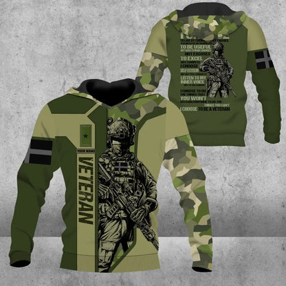 Personalisierter Kapuzenpullover mit 3D-Druck für schwedische Soldaten/Veteranen im Camouflage-Muster mit Namen und Rang – 16932672