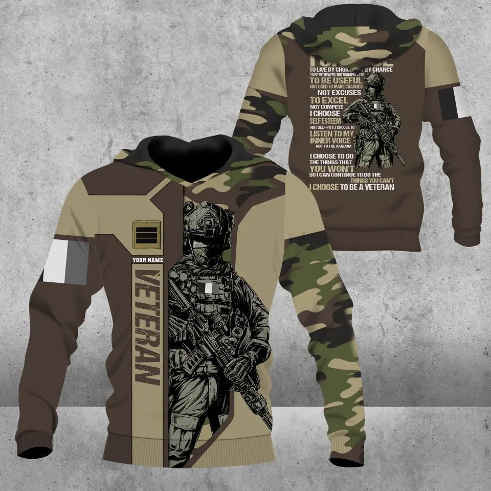 Sweat à capuche personnalisé avec camouflage soldat/vétéran de la France avec nom et grade imprimé en 3D - 16932672