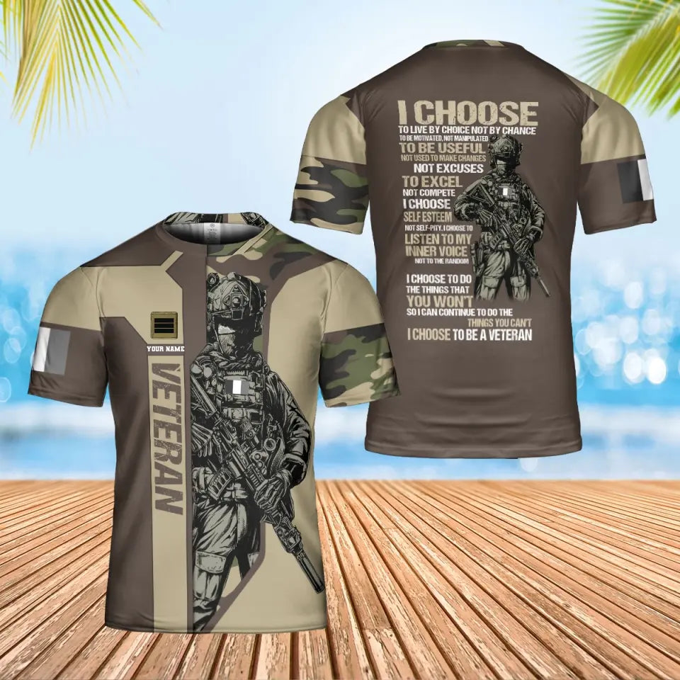 T-shirt personnalisé avec camouflage soldat/vétéran de la France avec nom et grade imprimé en 3D - 1901240001