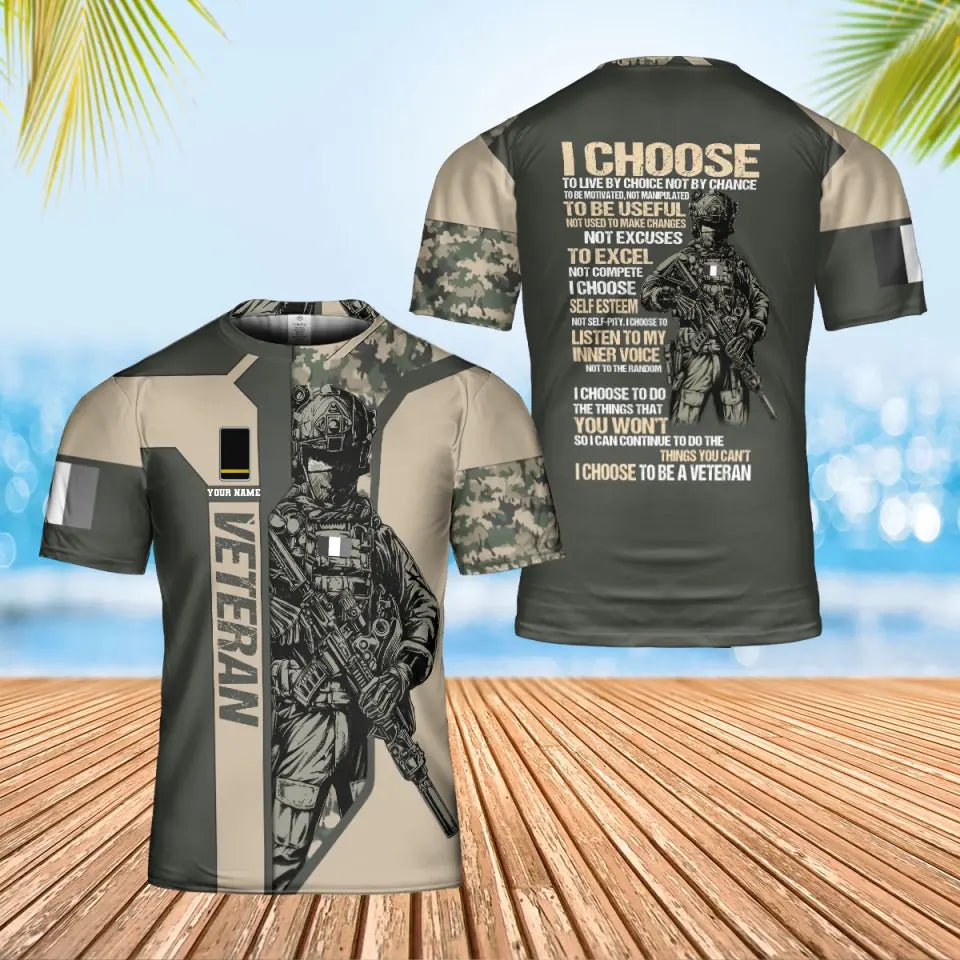 T-shirt personnalisé avec camouflage soldat/vétéran de la France avec nom et grade imprimé en 3D - 1901240001