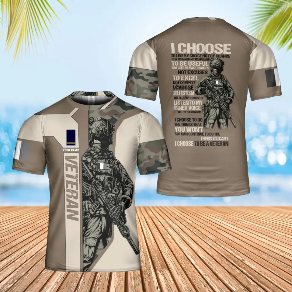 T-shirt personnalisé avec camouflage soldat/vétéran de la France avec nom et grade imprimé en 3D - 1901240001