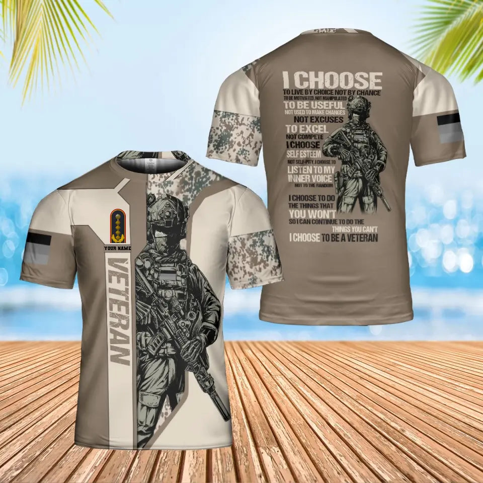 T-shirt personnalisé avec camouflage soldat/vétéran allemand avec nom et grade imprimé en 3D - 0102240002