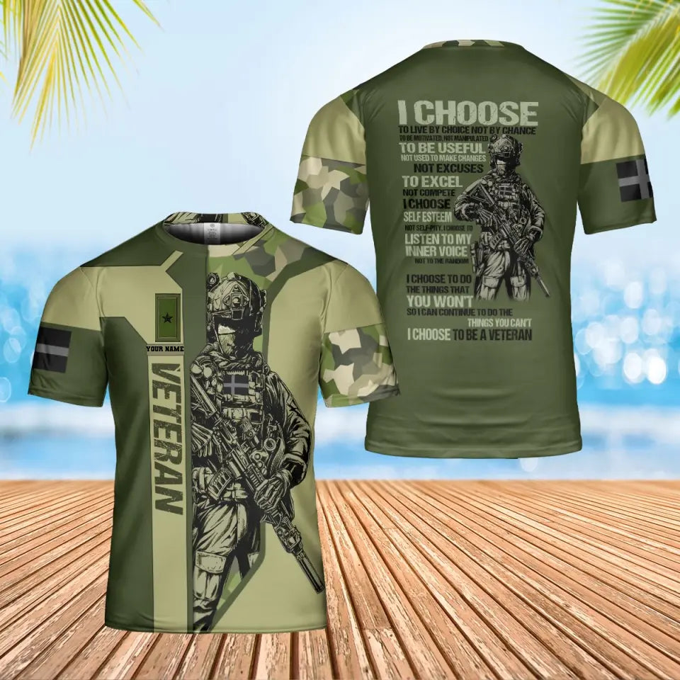 Personalisiertes T-Shirt mit schwedischem Soldaten-/Veteranen-Tarnmuster mit Namen und Rang, 3D-Druck – 0402240002