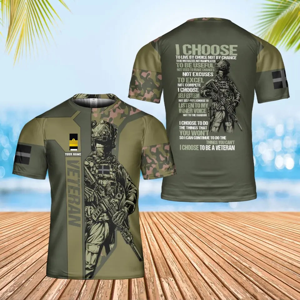 T-shirt personnalisé avec camouflage soldat/vétéran suédois avec nom et grade imprimé en 3D - 0402240002