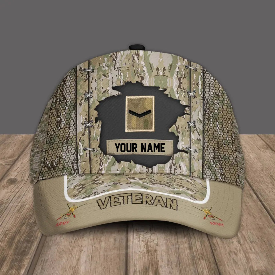 Casquette de baseball camouflage personnalisée avec rang et nom pour soldat/vétéran du Royaume-Uni - 1690761602