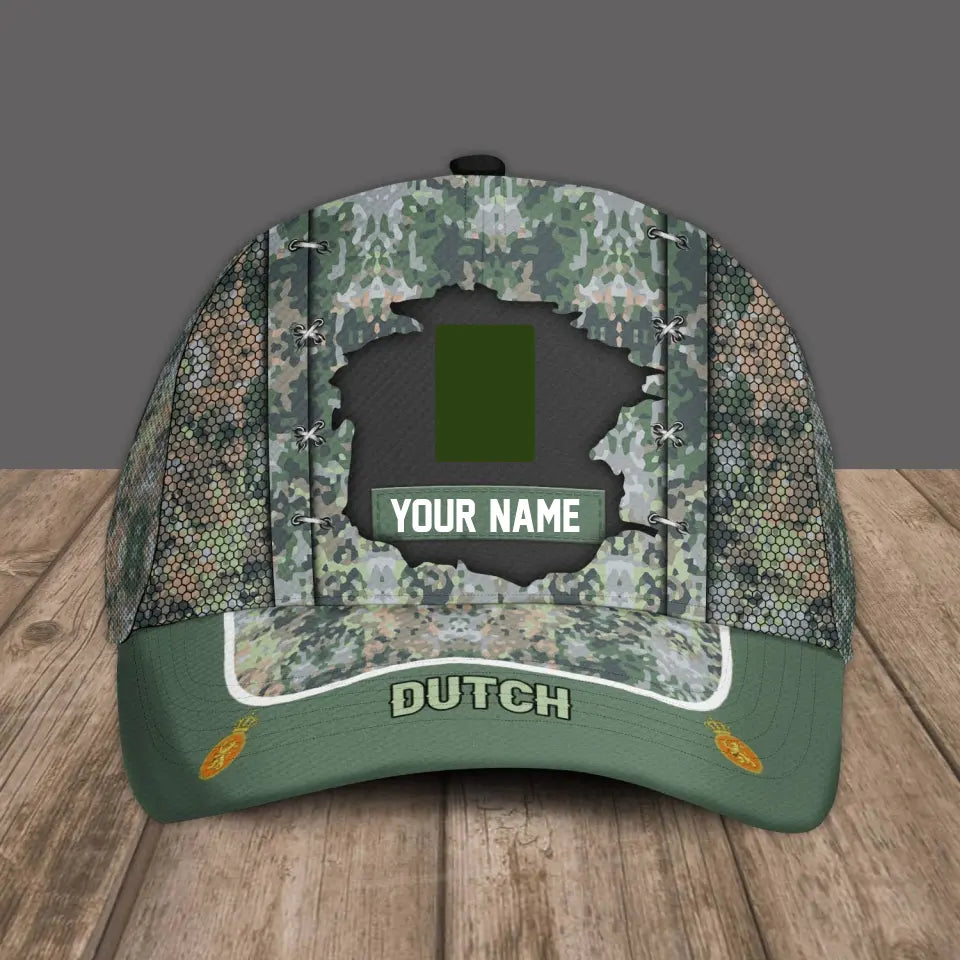 Personalized Rank And Name Netherlands Soldier/Veterans Camo Baseball Cap - 16934400