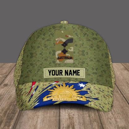 Casquette de baseball camouflage personnalisée avec rang et nom pour soldat/vétéran australien, version dorée - 1693440001