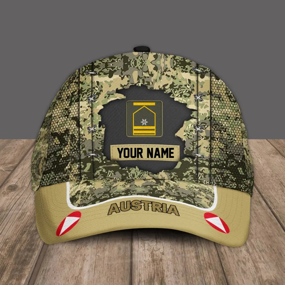 Personalized Rank And Name Austria Soldier/Veterans Camo Baseball Cap - 16934400