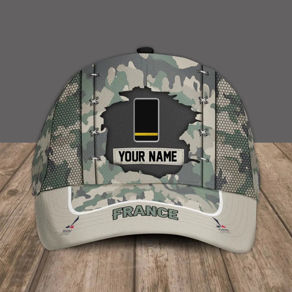 Personalized Rank And Name France Soldier/Veterans Camo Baseball Cap - 16934400