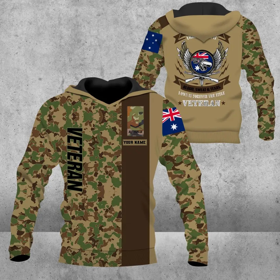 Sweat à capuche personnalisé avec camouflage soldat/vétéran australien avec nom et grade imprimé en 3D - 16938720