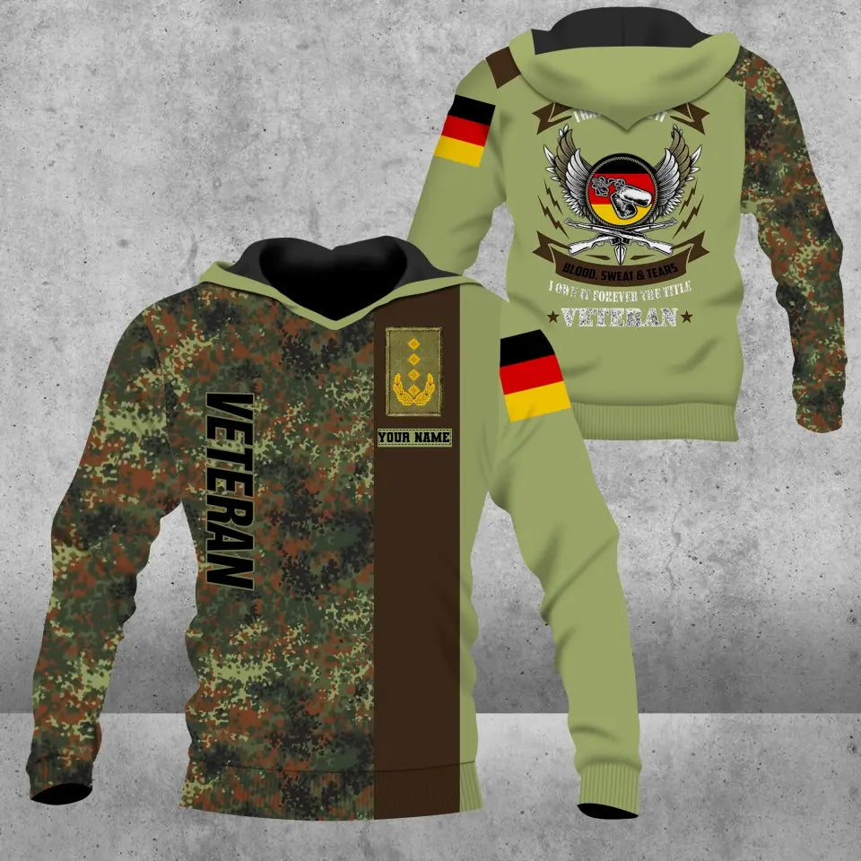 Personalisierter Kapuzenpullover mit Camouflage-Muster für deutsche Soldaten/Veteranen mit Namen und Rang, 3D-Druck – 0509230001