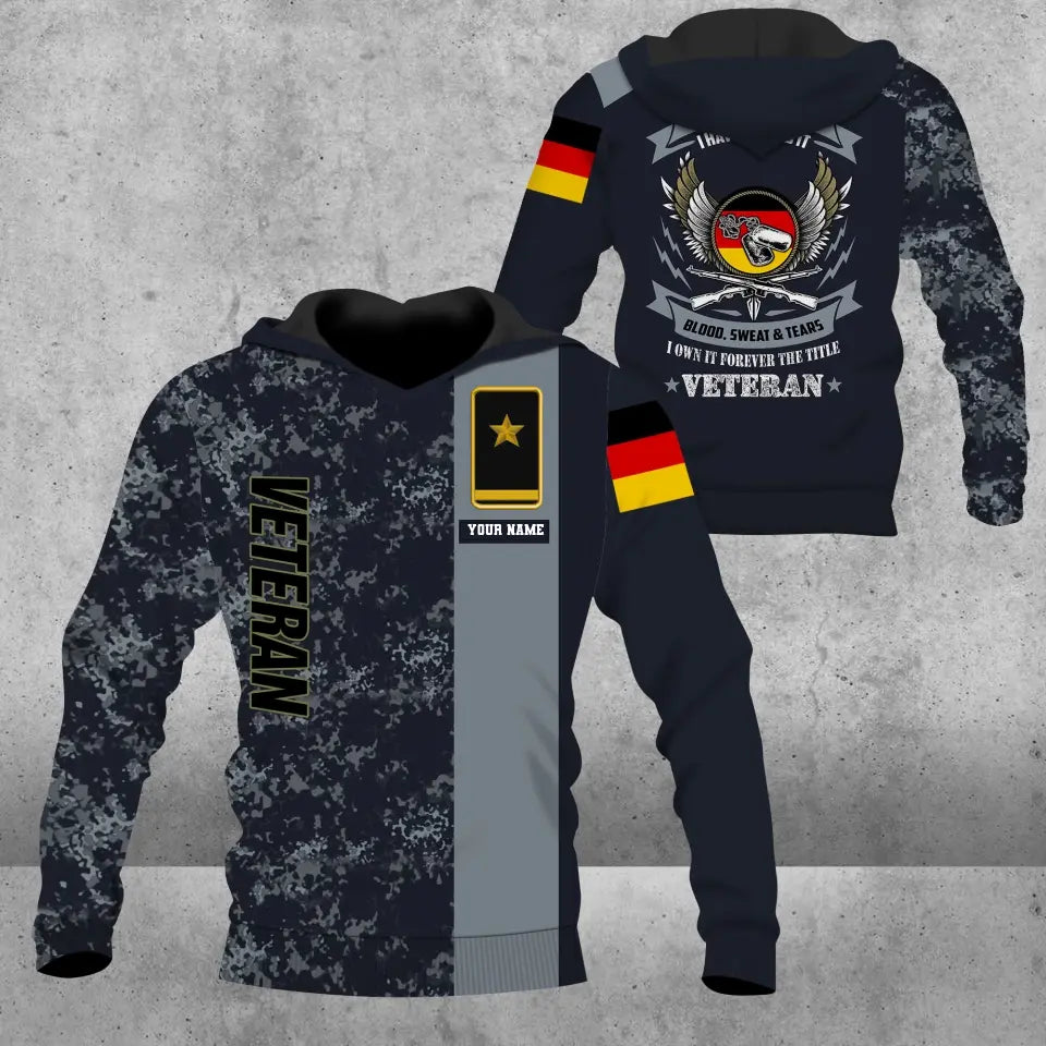 Sweat à capuche personnalisé avec camouflage soldat/vétéran allemand avec nom et grade imprimé en 3D - 0509230001