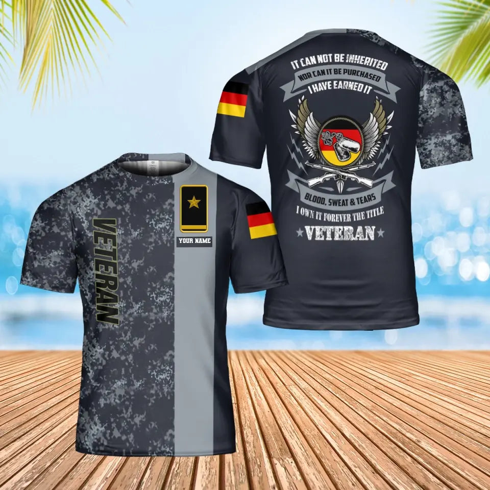 T-shirt personnalisé avec camouflage soldat/vétéran allemand avec nom et grade imprimé en 3D - 0102240001