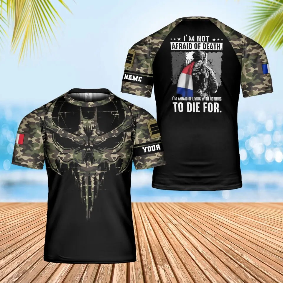 Personalisiertes T-Shirt mit französischem Soldaten-/Veteranen-Tarnmuster mit Namen und Rang, 3D-Druck – 0102240003