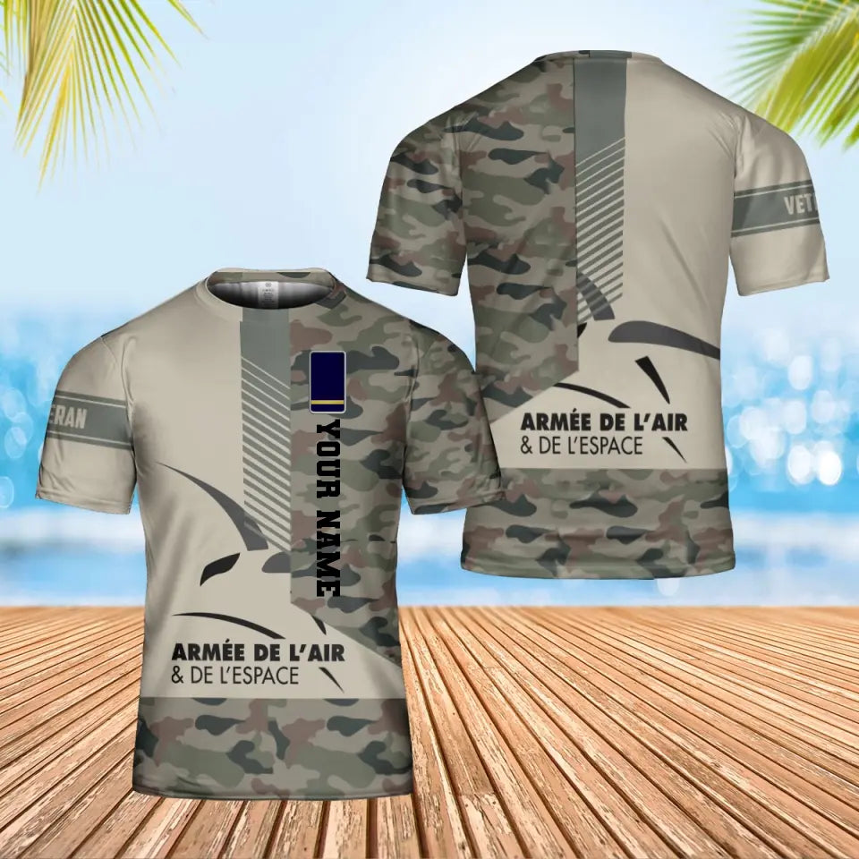 T-shirt personnalisé avec camouflage soldat/vétéran de la France avec nom et grade imprimé en 3D - 0102240002