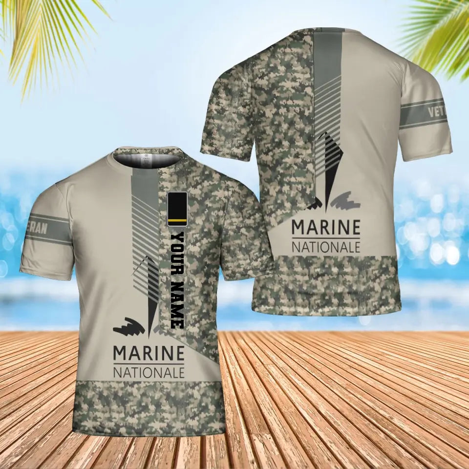 T-shirt personnalisé avec camouflage soldat/vétéran de la France avec nom et grade imprimé en 3D - 0102240002