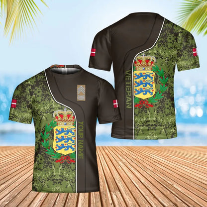 T-shirt personnalisé avec camouflage soldat/vétéran du Danemark avec nom et grade imprimé en 3D - 0402240002