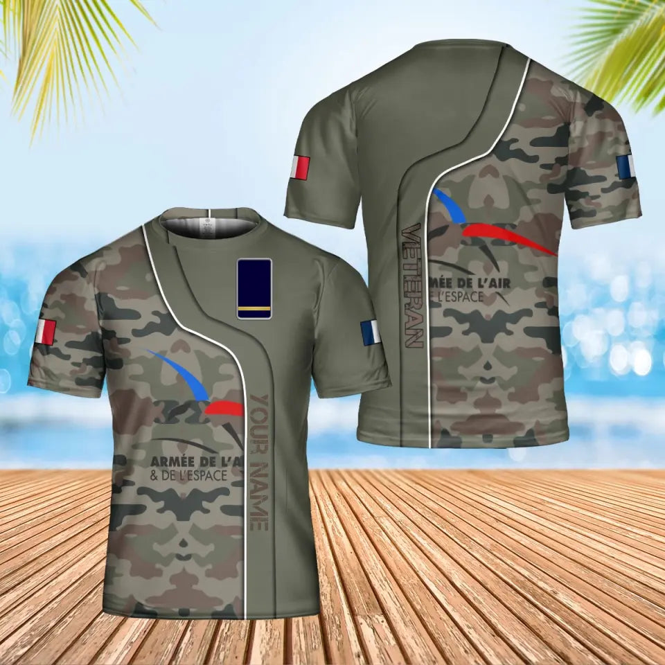 T-shirt personnalisé avec camouflage soldat/vétéran de la France avec nom et grade imprimé en 3D - 0602240001