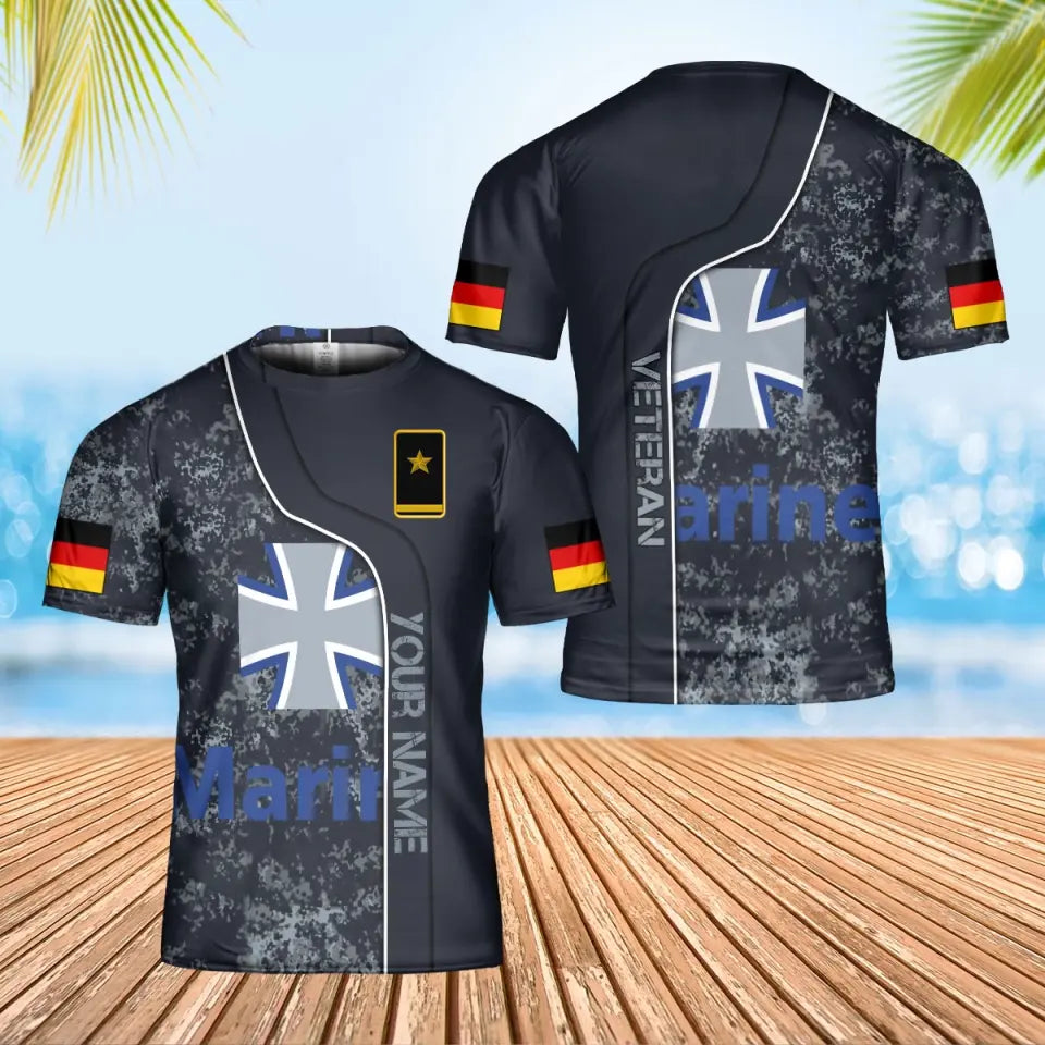 Personalisiertes T-Shirt mit deutschem Soldaten-/Veteranen-Tarnmuster mit Namen und Rang, 3D-Druck – 0202240001