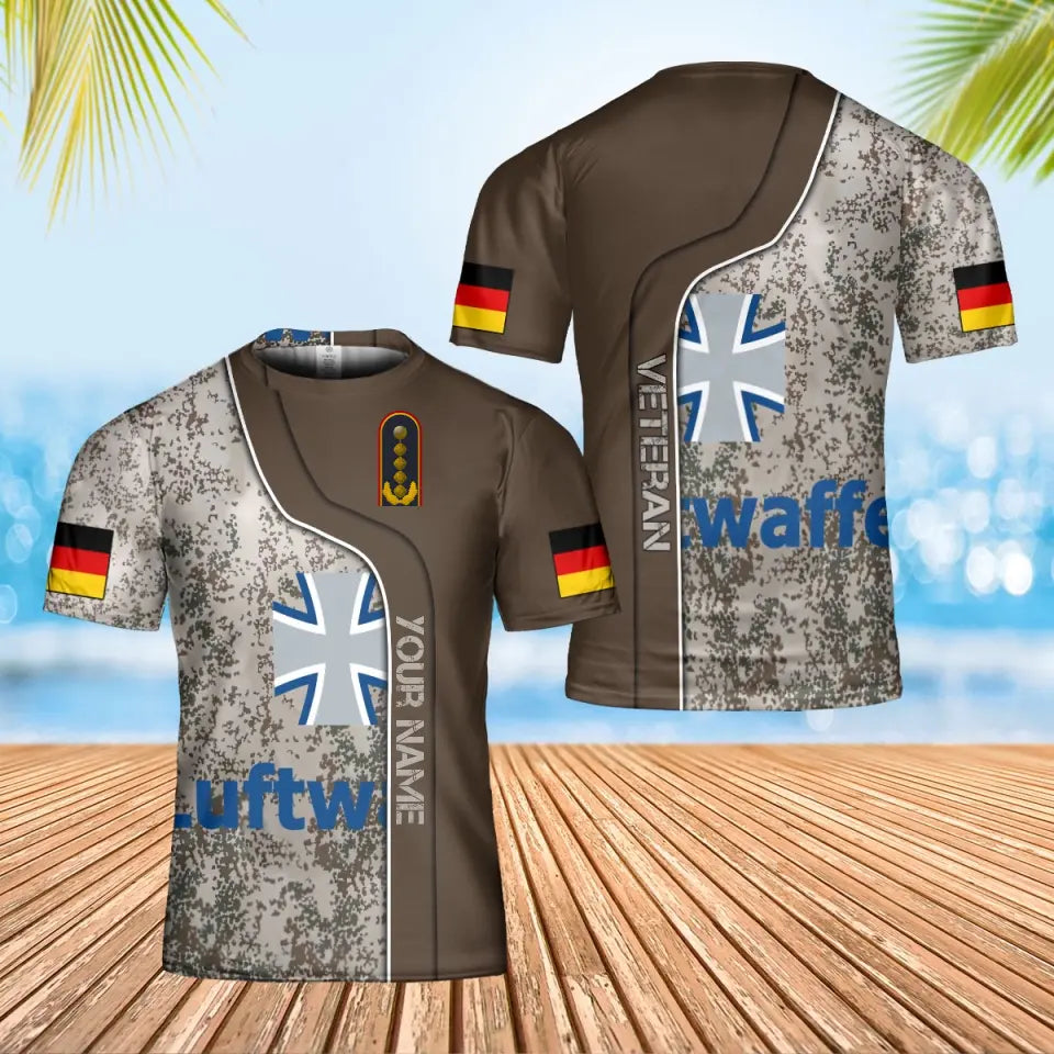 T-shirt personnalisé avec camouflage soldat/vétéran allemand avec nom et grade imprimé en 3D - 0202240001