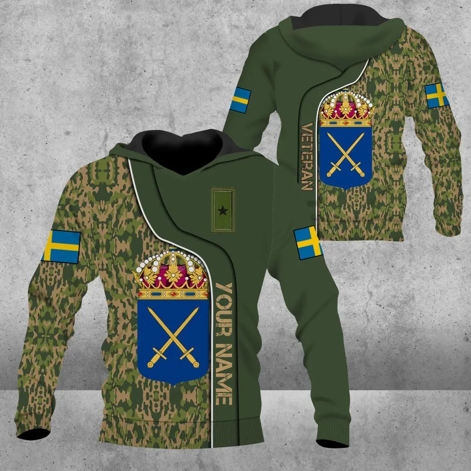 Personalized Sweden Soldier/ Veteran Camo With Name And Rank Hoodie 3D Printed - 16941312