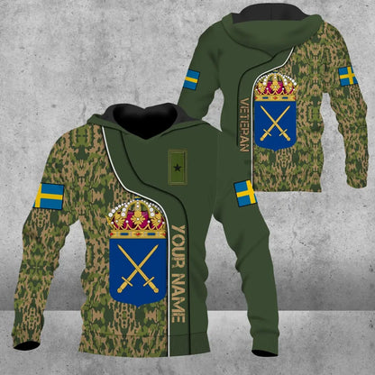 Personalisierter Kapuzenpullover mit schwedischem Soldaten-/Veteranen-Tarnmuster und Namen und Rang, 3D-Druck – 16941312