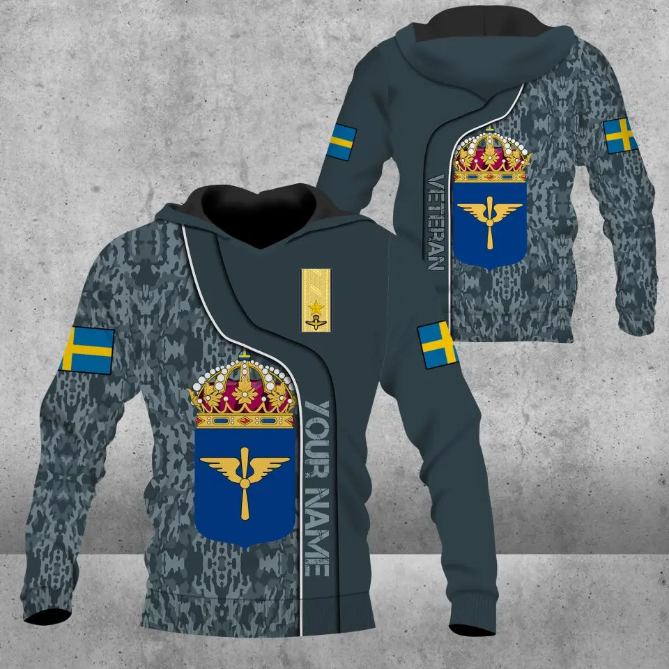 Personalisierter Kapuzenpullover mit schwedischem Soldaten-/Veteranen-Tarnmuster und Namen und Rang, 3D-Druck – 16941312