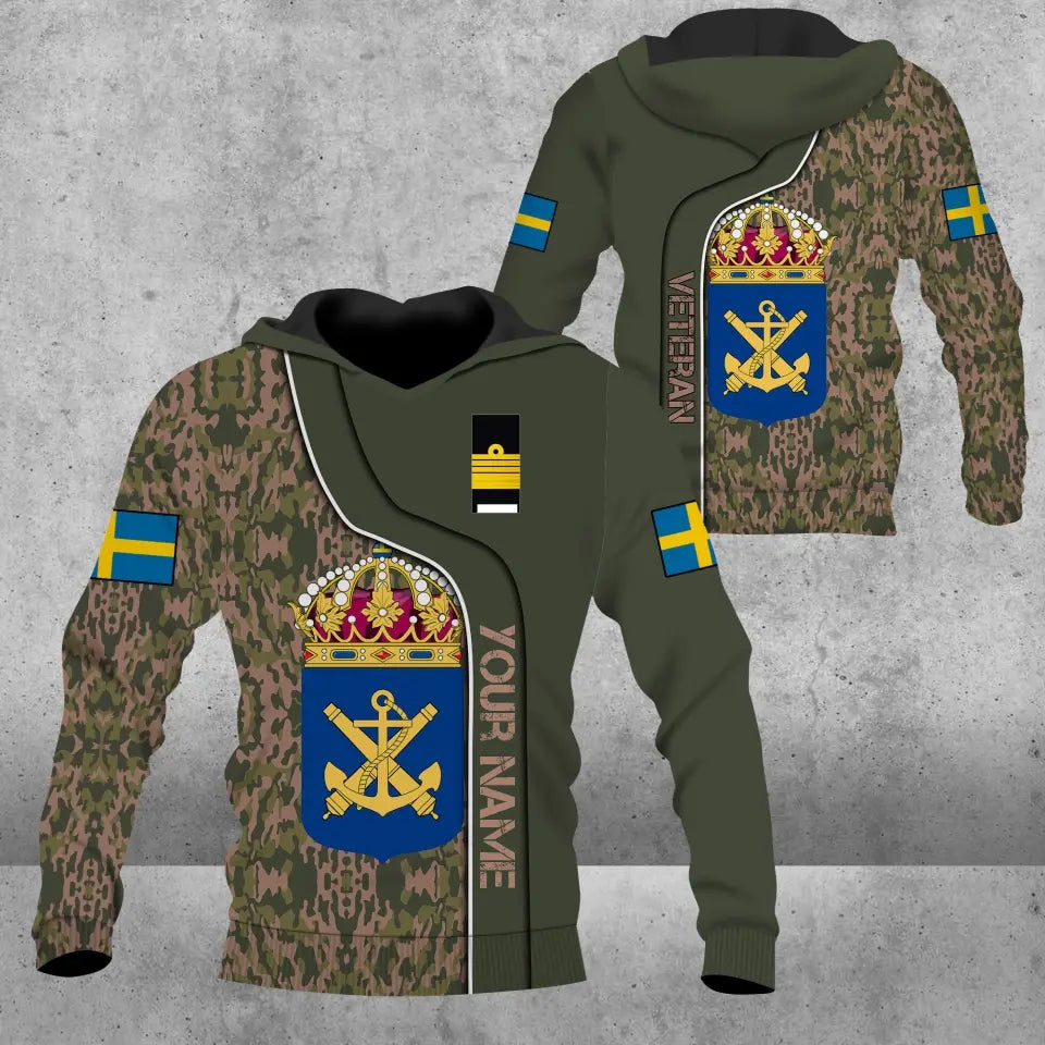 Personalized Sweden Soldier/ Veteran Camo With Name And Rank Hoodie 3D Printed - 16941312