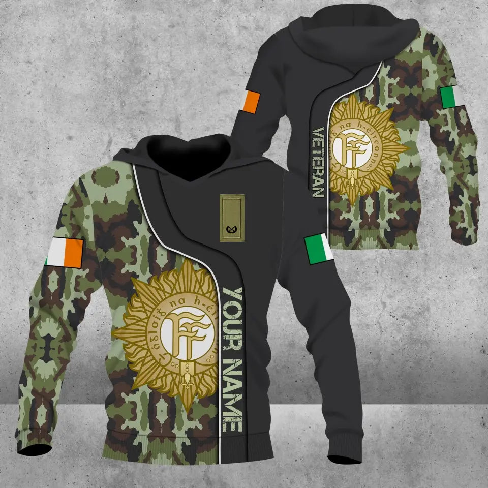 Sweat à capuche personnalisé avec camouflage soldat/vétéran irlandais avec nom et grade imprimé en 3D - 16941312