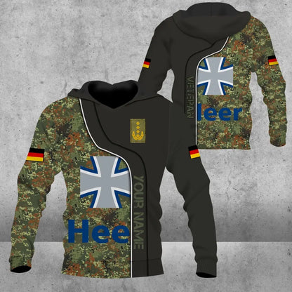 Personalisierter Kapuzenpullover mit Camouflage-Muster für deutsche Soldaten/Veteranen mit Namen und Rang, 3D-Druck – 0809230001