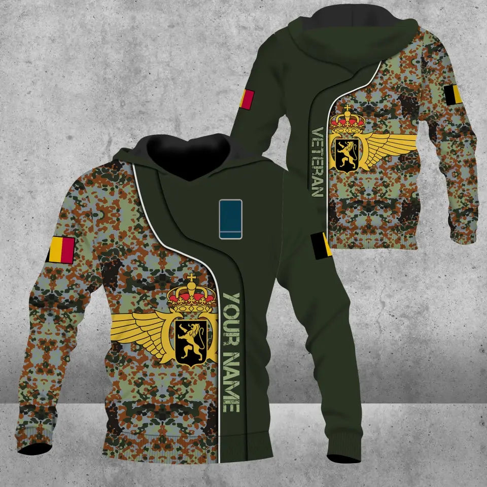 Sweat à capuche personnalisé avec camouflage soldat/vétéran belge avec nom et grade imprimé en 3D - 16941312