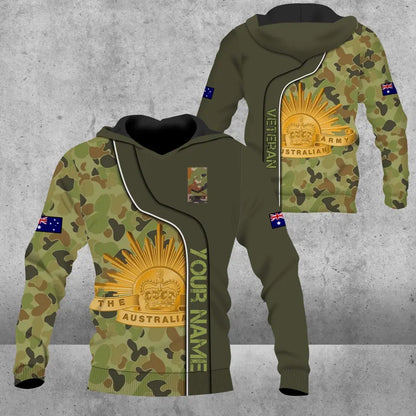 Sweat à capuche personnalisé avec camouflage soldat/vétéran australien avec nom et grade imprimé en 3D - 16941312