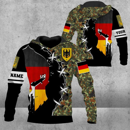 Sweat à capuche personnalisé avec camouflage soldat/vétéran allemand avec nom et grade imprimé en 3D - 1109230001