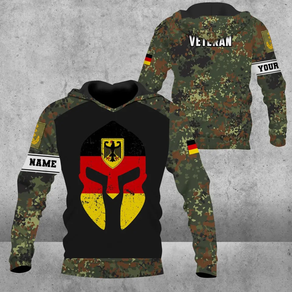 Personalisierter Kapuzenpullover mit Camouflage-Muster für deutsche Soldaten/Veteranen mit Namen und Rang, 3D-Druck – 1109230002