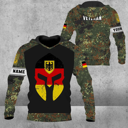 Sweat à capuche personnalisé avec camouflage soldat/vétéran allemand avec nom et grade imprimé en 3D - 1109230002