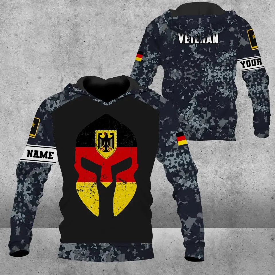 Personalisierter Kapuzenpullover mit Camouflage-Muster für deutsche Soldaten/Veteranen mit Namen und Rang, 3D-Druck – 1109230002