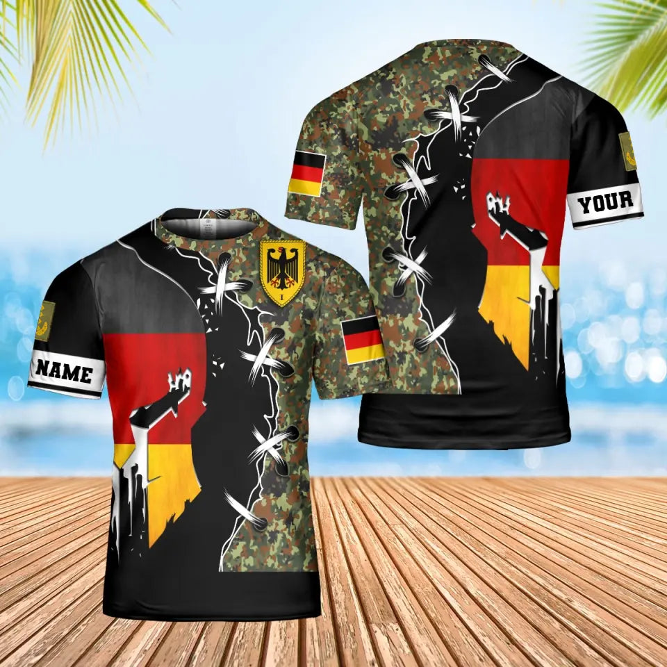 T-shirt personnalisé avec camouflage soldat/vétéran allemand avec nom et grade imprimé en 3D - 0302240003