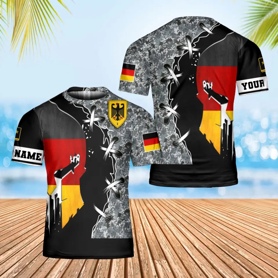 T-shirt personnalisé avec camouflage soldat/vétéran allemand avec nom et grade imprimé en 3D - 0302240003