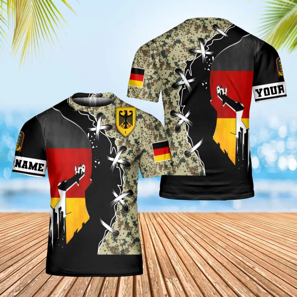 Personalisiertes T-Shirt mit Camouflage-Muster für deutsche Soldaten/Veteranen mit Namen und Rang, 3D-Druck – 0302240003