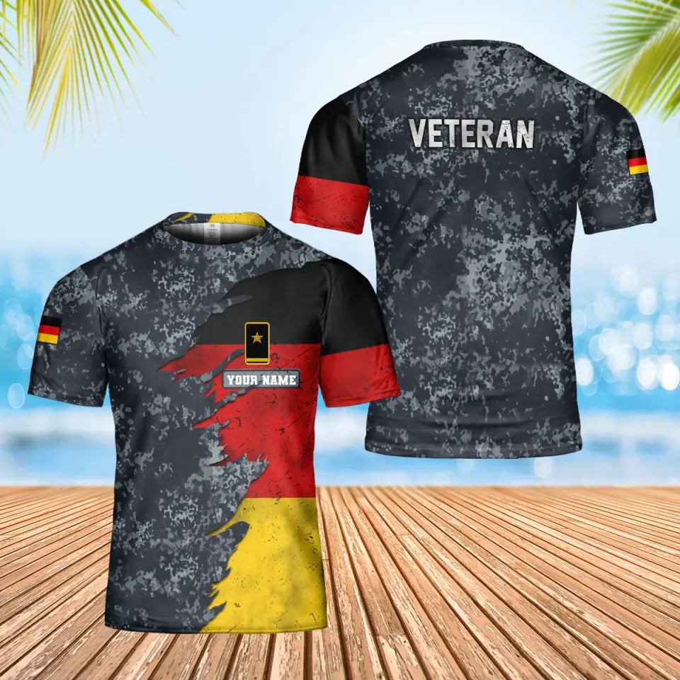 T-shirt personnalisé avec camouflage soldat/vétéran allemand avec nom et grade imprimé en 3D - 0402240004