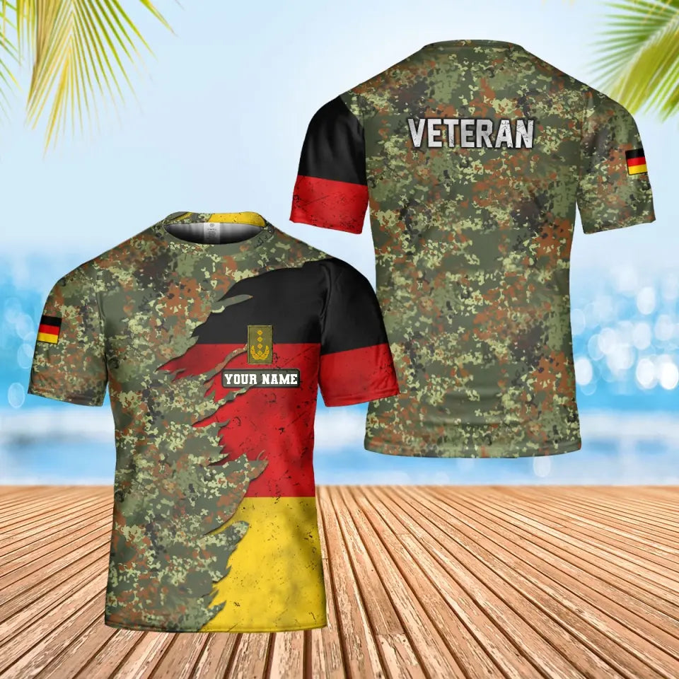 Personalisiertes T-Shirt mit Camouflage-Muster für deutsche Soldaten/Veteranen mit Namen und Rang, 3D-Druck – 0402240004